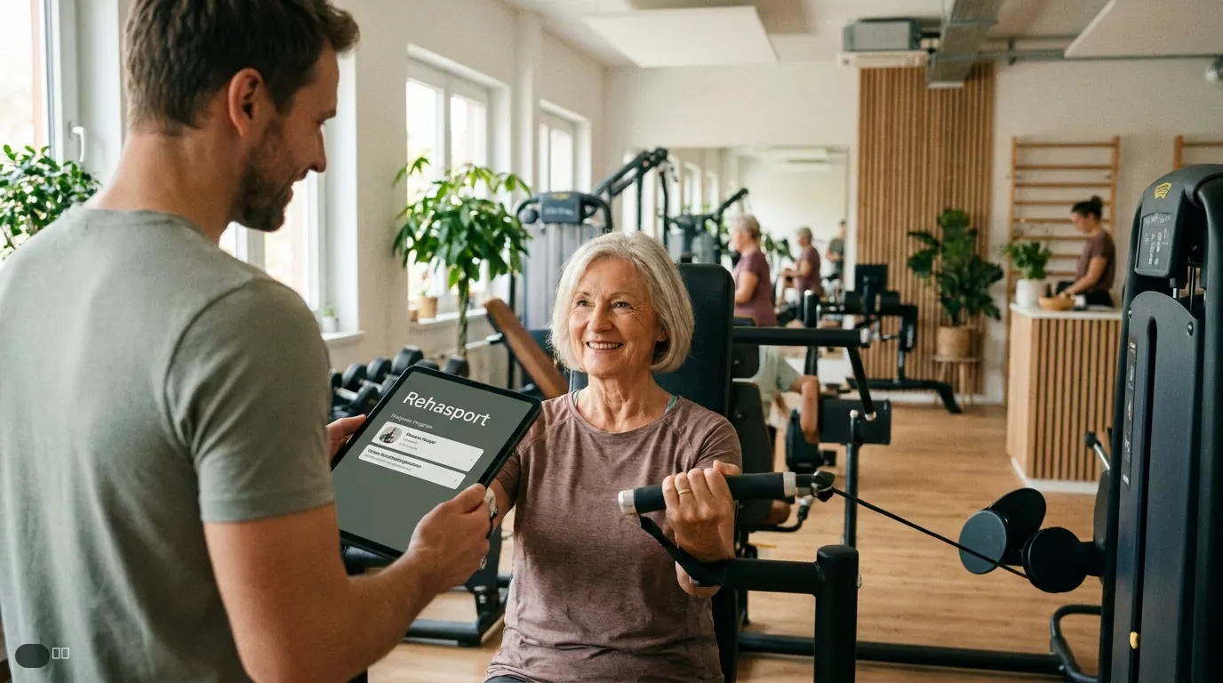 Symbolbild zu „Günstig trainieren: So nutzen Sie Rehasport im Fitnessstudio über die Krankenkas" — KI-generiert.