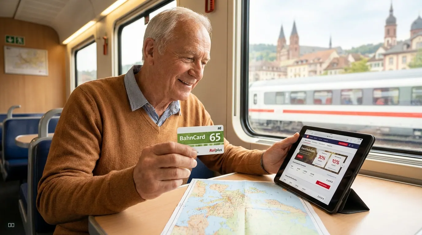 Symbolbild zu „Railplus Senioren Rabatt: So sparen Sie mit der BahnCard 65 in Europa" — KI-generiert.